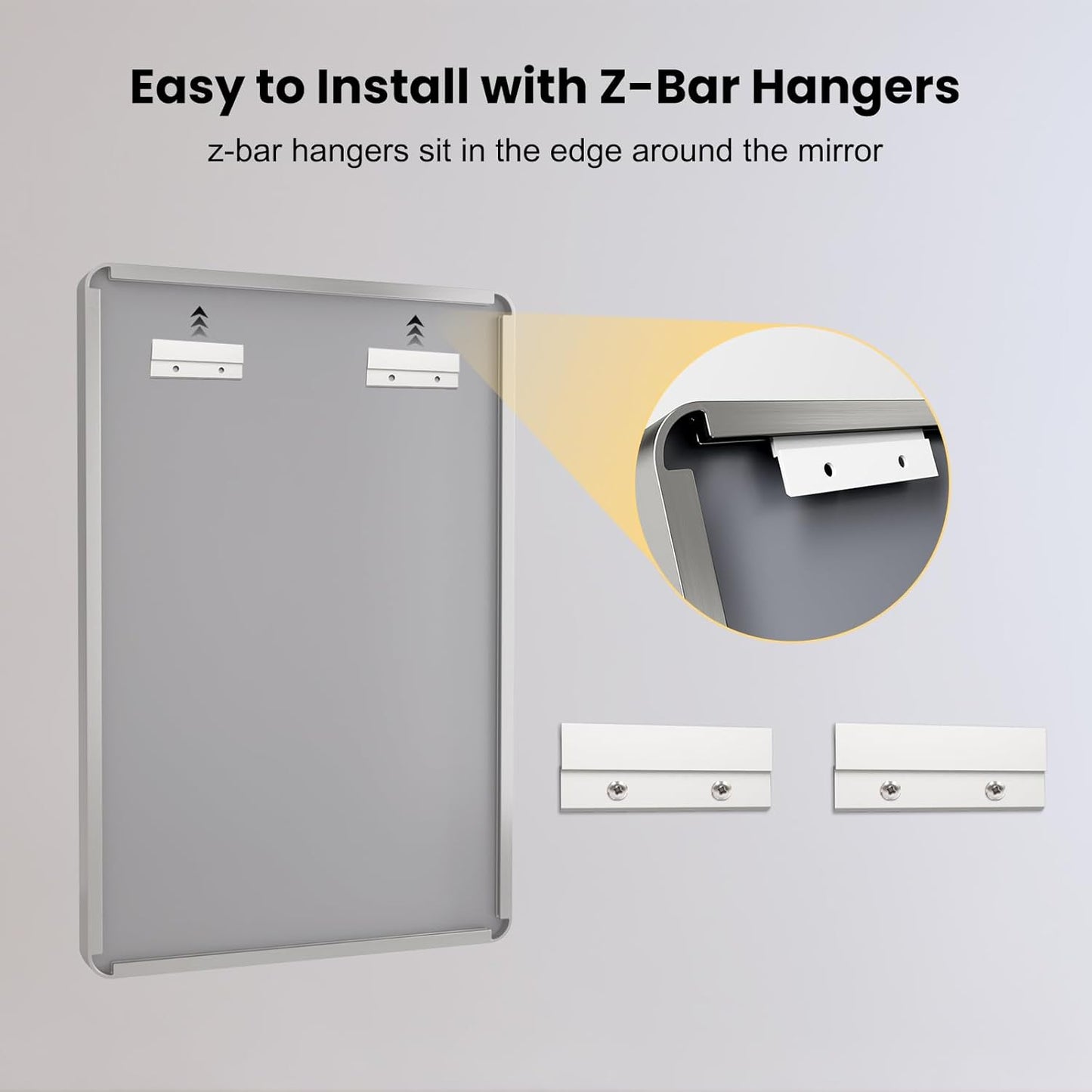 LOAAO 48X36 Inch Brushed Nickel Bathroom Mirror, Rounded Rectangle Silver Metal Frame Mirror, Brushed Nickel, Anti-Rust, Shatter Proof, Hangs Horizontally or Vertically