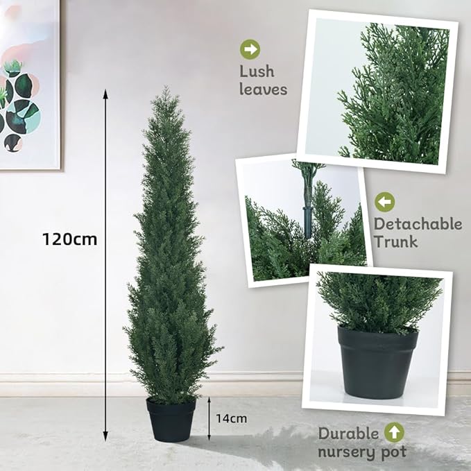 2 Packs 4ft Artificial Cedar Topiary Trees - Fake Boxwood Topiary Cypress Trees Potted Plants, Artificial Plants Shrubs for Home Indoor Outdoor Garden Porch Decor