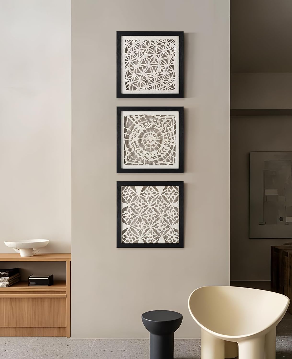 FOLKOR Black and White Abstract Wall Decor for Entryway Staircase Art Gallery, 12" Handmade Paper Artwork Eclectic Home Accent, Geometric Floating Shadow Box Wall Plaque Gift for Birthday Thanksgiving