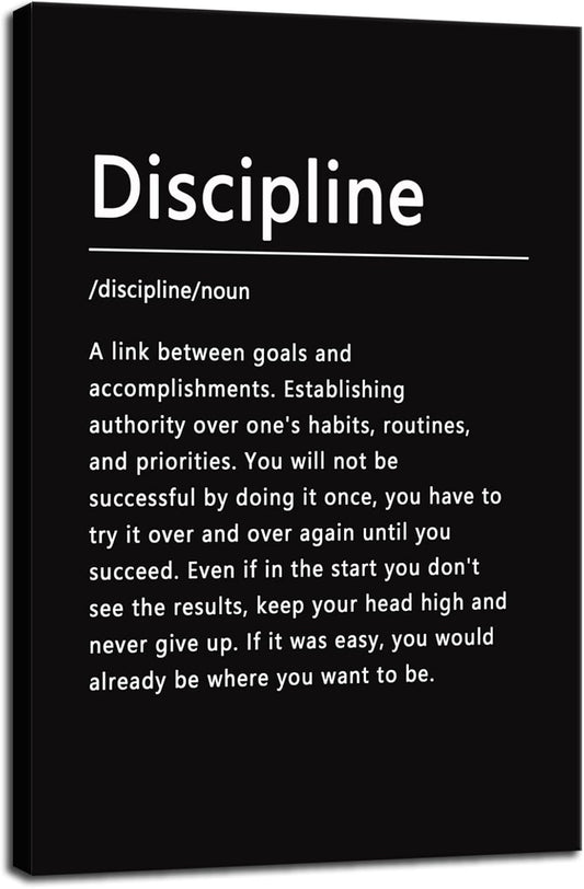 Inspirational Office Wall Decor Motivational Discipline Noun Canvas Wall Art Posters Prints Entrepreneur Quote Wall Picture Paintings Artwork Home Bedroom Framed Ready to Hang[12''W X 18''H]
