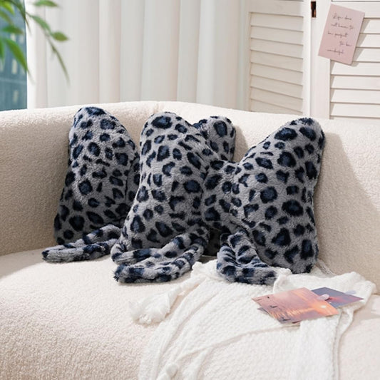 Leopard Print Throw Pillow Furry Bow Plush Pillows Cute Flower Plush Pillow Cheetah Home Decor Stuffed Bow Lumbar Pillow for Bed Couch Living Room Decor (Blue, 16in)