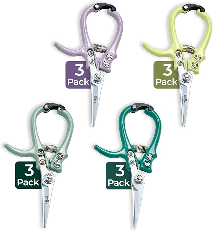 Modern Sprout Pruning Shears - Herb Snipping Scissors- Lightweight Gardening Tools W/Easy Lock - Flower Cutter Garden Shears - Carbon Steel Blade + Plastic-Free Reusable Holster (Multicolor, 12 Pcs)