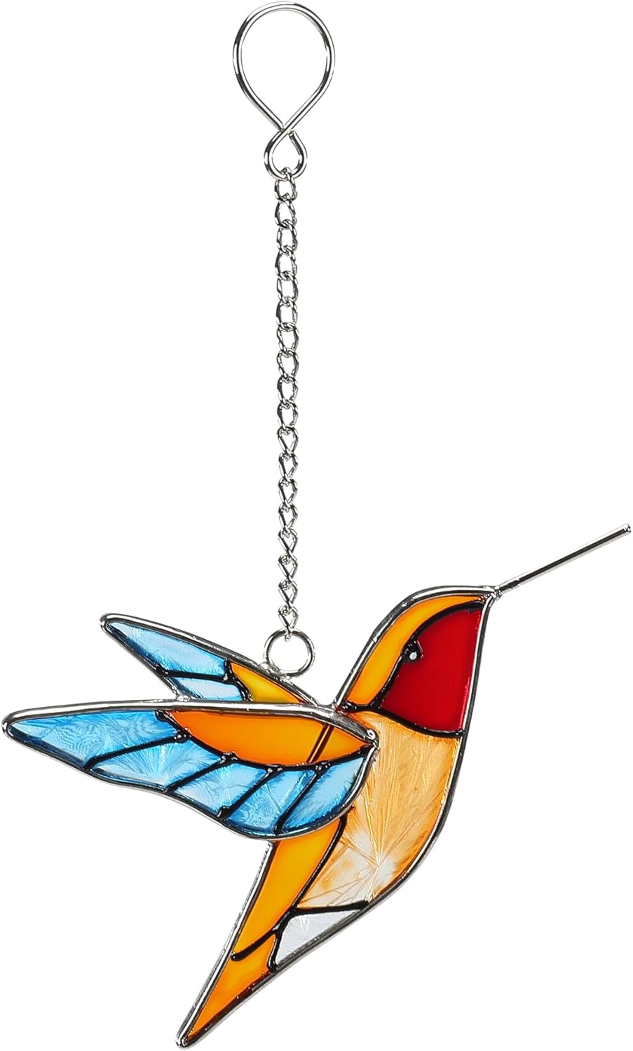 Handmade Stained Glass Hummingbird Hanging Ornament - Colorful 4.3x4.9 Inch Window/Garden Decor for Mom, Grandma, Mother's Day - Patio, Home, Wedding Decorations (Blue Wings)