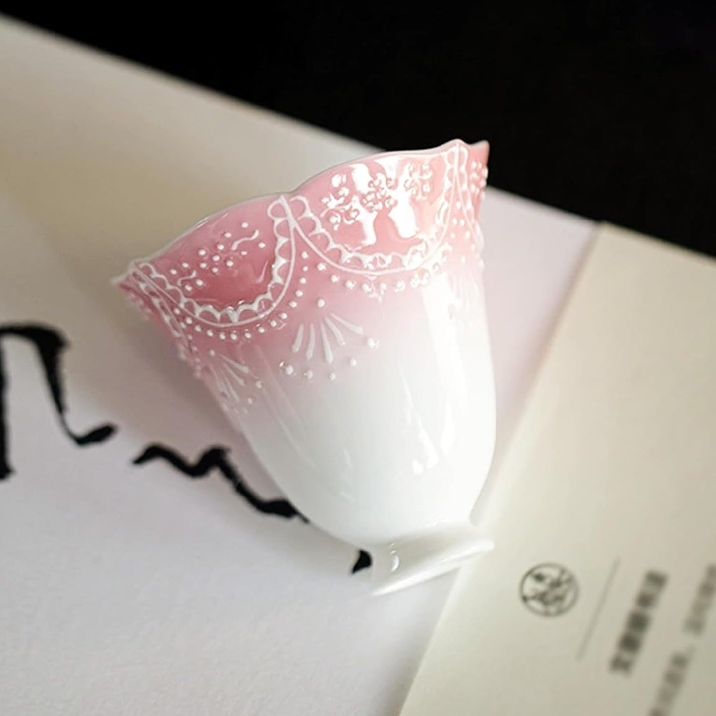 KAMMAK Ceramic Tea Cups Small, Cute Vintage Coffee Cup Set of 2, Porcelain Teacups Espresso Mug, 2oz Hand Painted Chinese Afternoon Tea Party Mugs, Birthday Gift for Women Men, Changqing Lingkou