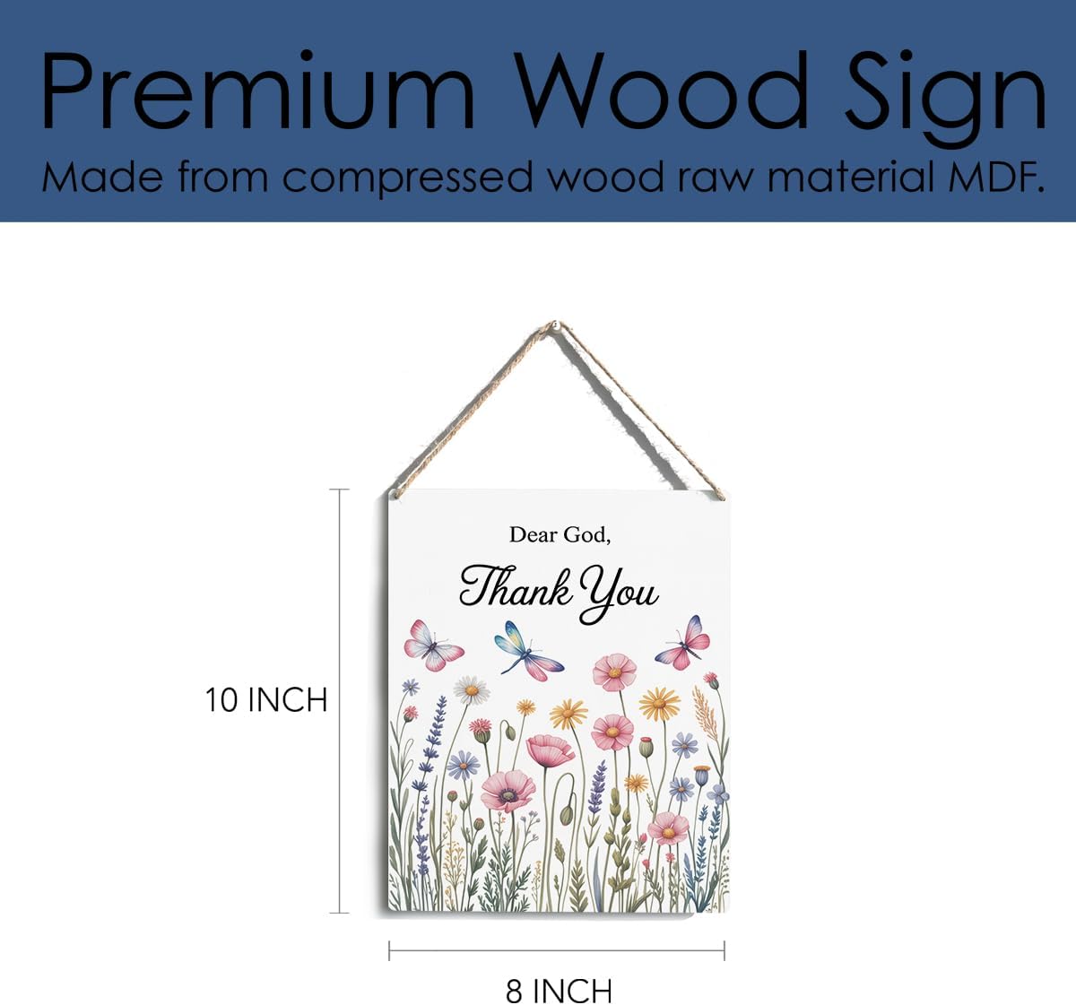 Dear God, Thank You Decor sign, Bible Verses Christian Prayer Room Wall Art Wooden Hanging Plaque 10 x 8 Inch, for Office Bedroom Living Room Home Decor Gifts