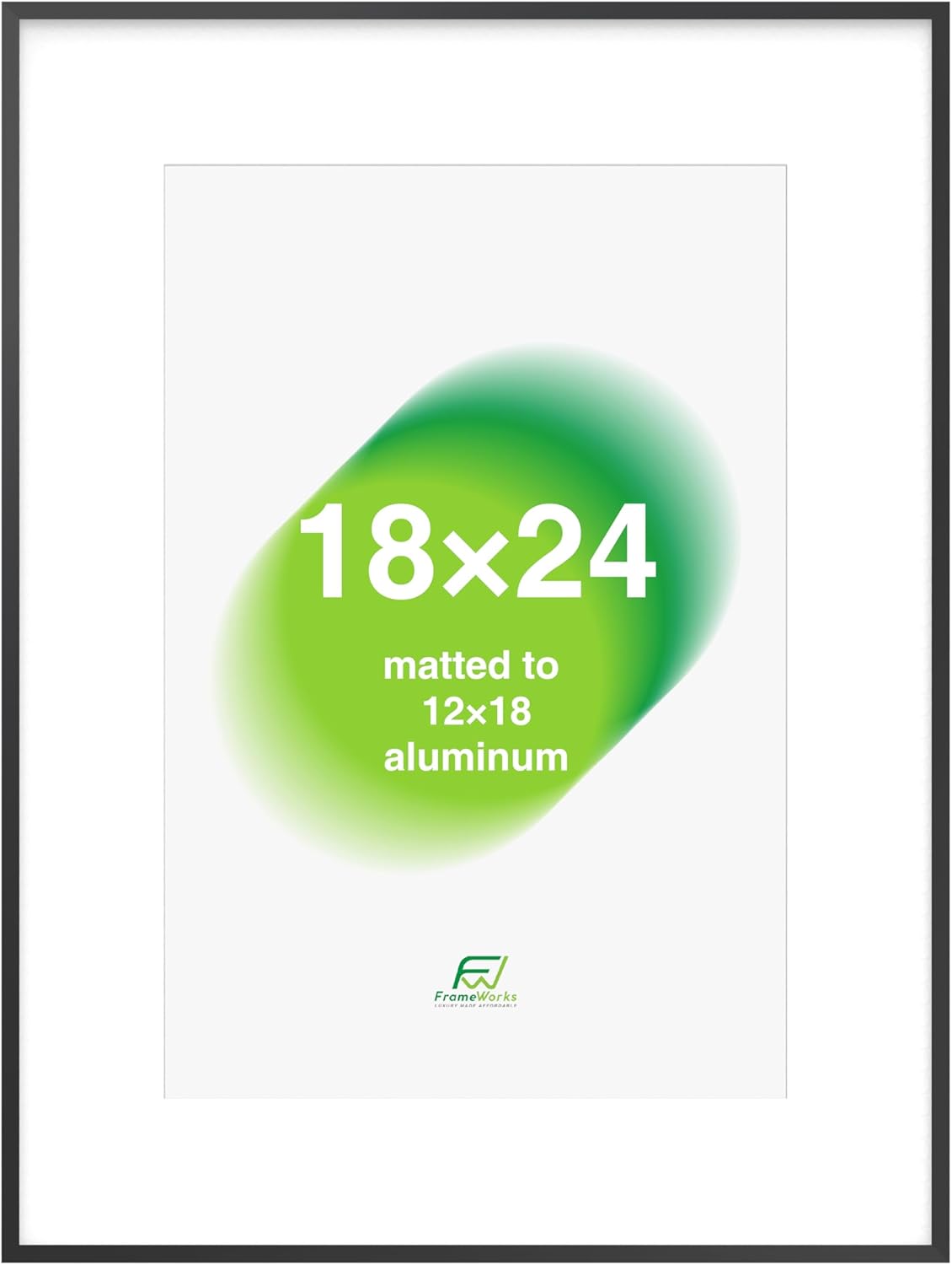 FrameWorks 18x24 Matted to 12x18 Picture Frame – Aluminum Frame w/Tempered Glass, Removable Mat for Photos, Posters, Art, Stylish Wall Frame for Home Decor, Gallery Walls, Office, Living Room - Black