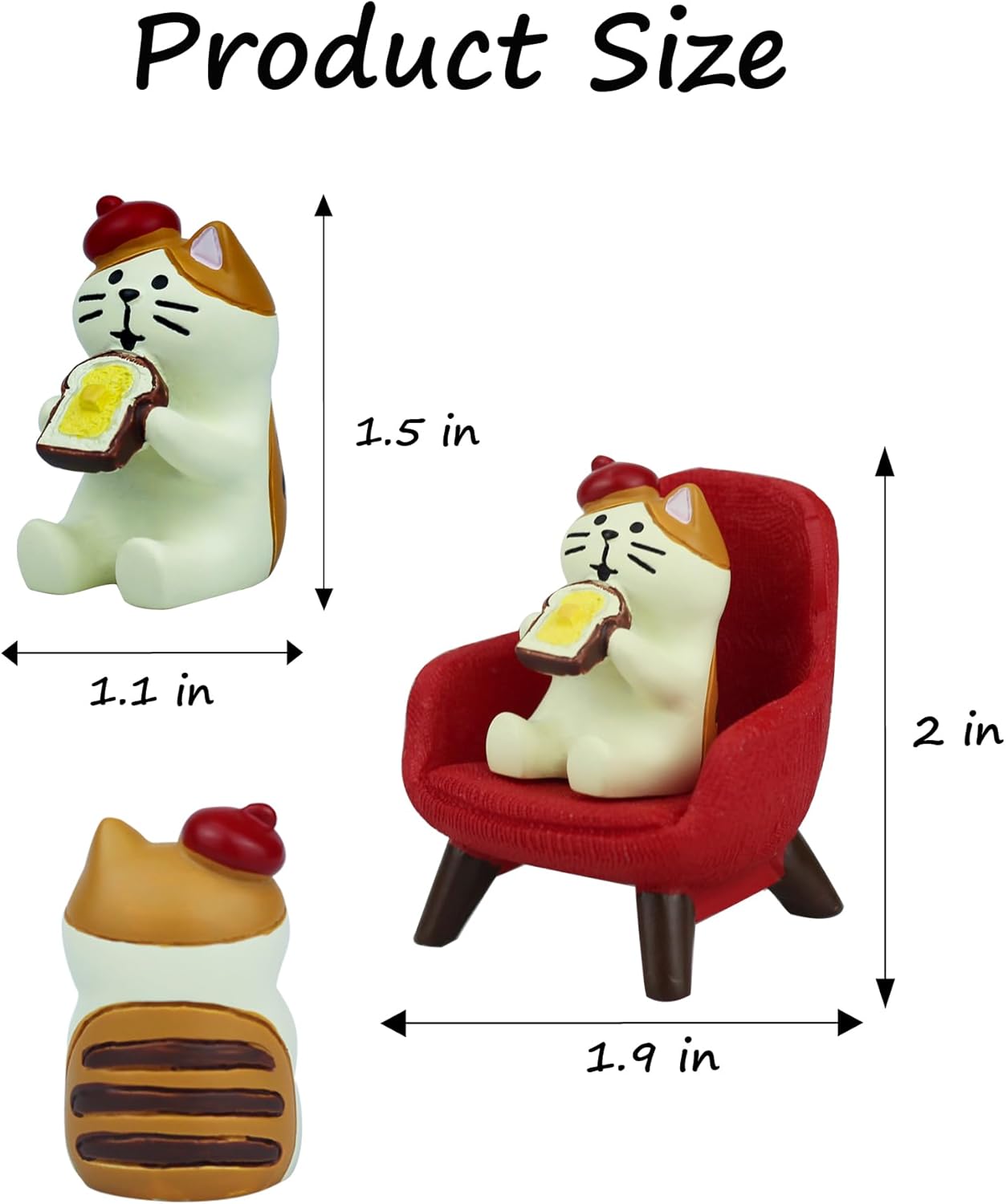 Cute Mini Cat Eating Toast Bread Figurine with Small Sofa Resin Figure for Office Home Decor for Cat Lovers (Red Sofa)