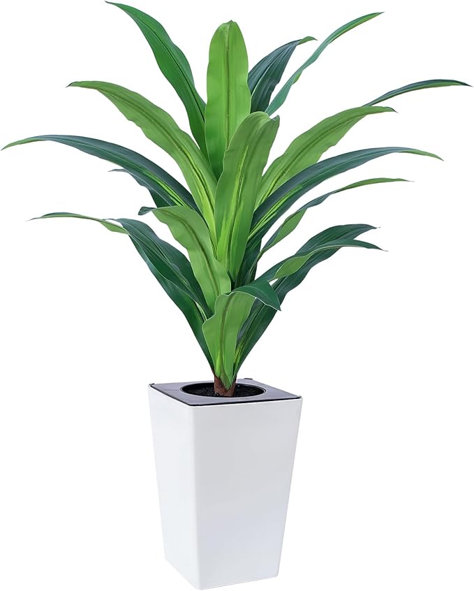 4FT Artificial Dracaena Tree with White Tall Planter-Tall Potted Faux Plants Indoor -Fake Floor Plant for Home Office Living Room Outdoor
