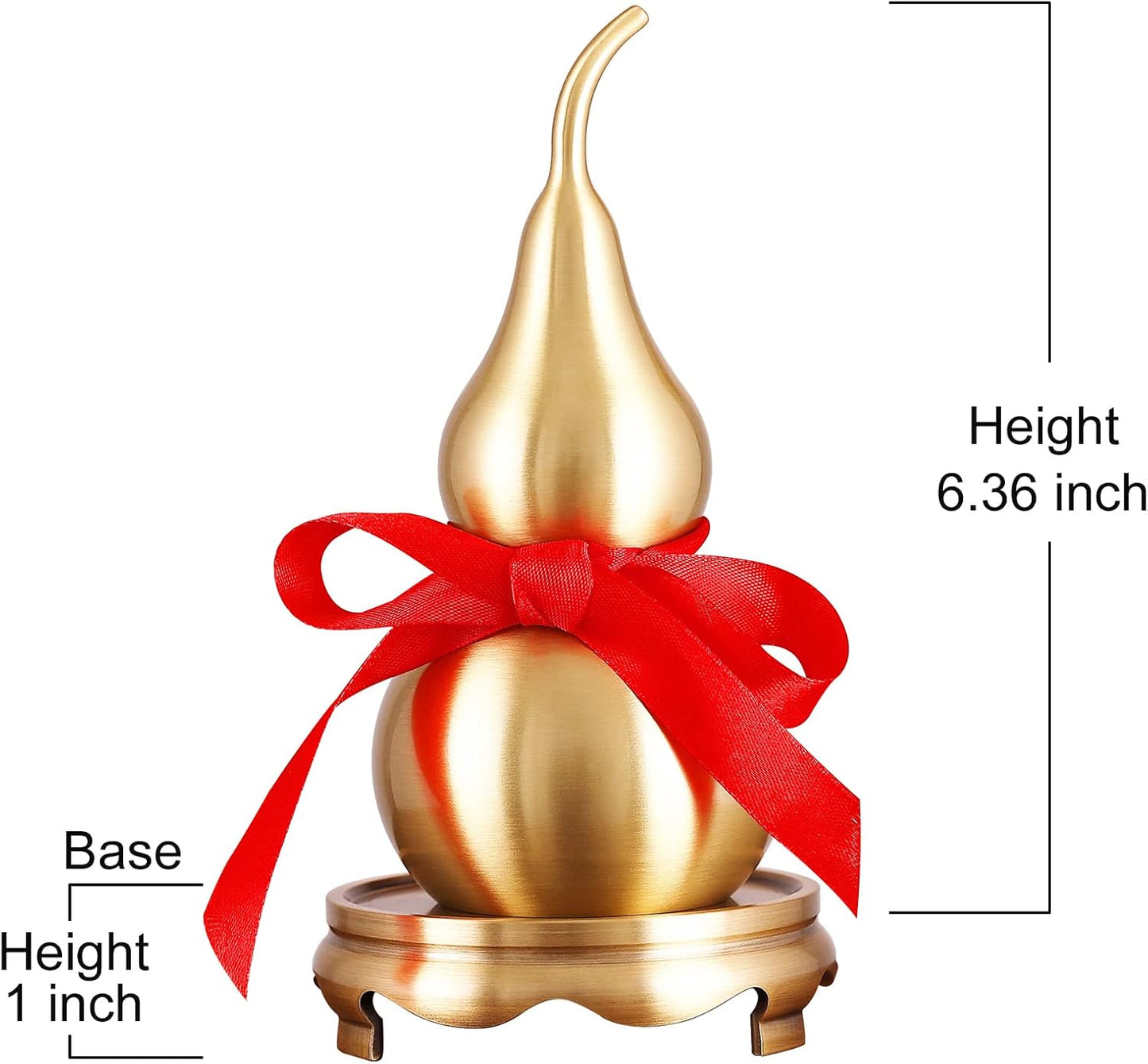 Feng Shui Wu Lou Brass Golden Gourd with Holder and Red Luck Strip for Home Decor Furnishing,Full Brass,Statue Charm Amulet,Bring You Good Luck,Healthy,Success