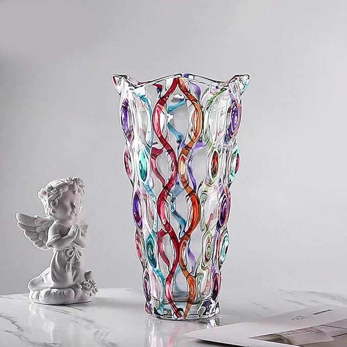 Hand Painted Colorful Vase 11" Tall,Flower Vase Decor for Home Dining Table Living Room,Office Wedding Holiday Party,Handmade Decorative Flower Vase (Colorful)