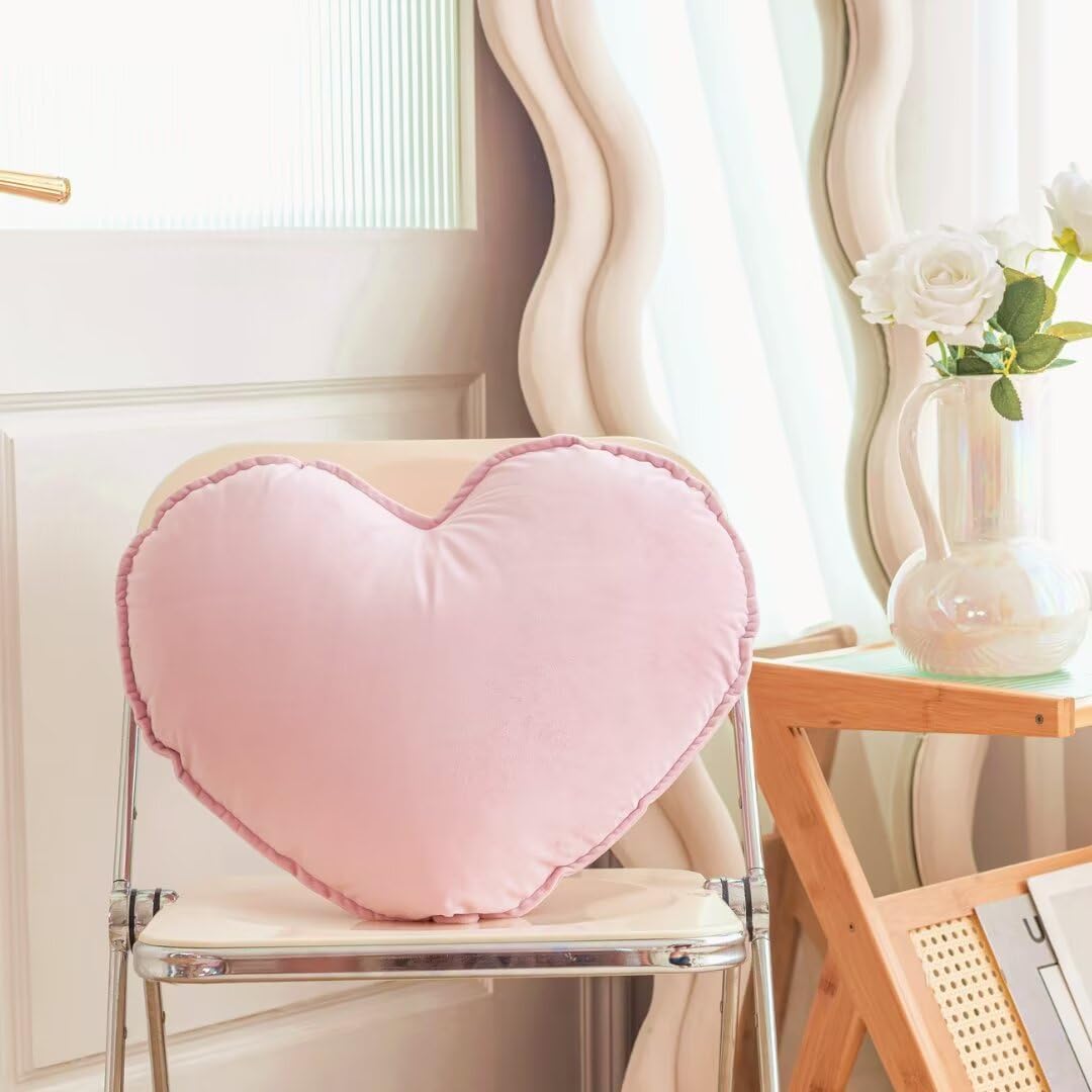 Heart-Shaped Throw Pillow 20×16inch Velvet Pillow Cute Plush Heart Pillow Home Decoration Pillows Cushion for Sofa Bed Sofa Living Room Pink