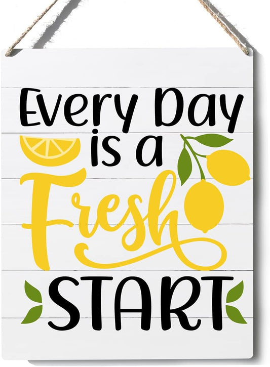 Kitchen Lemon Sign Farmhouse Every Day is a Fresh Start Wooden Sign Plaque Wall Hanging Posters Artwork 10”X8” Perfect Home Decoration…