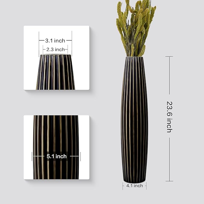 Floor Vases, Tall Floor Vase 23.6 inch (60CM, 1.96FT) Tall Vases, Sturdy Black Vase for Living Room Decor, Resin Bronze Color