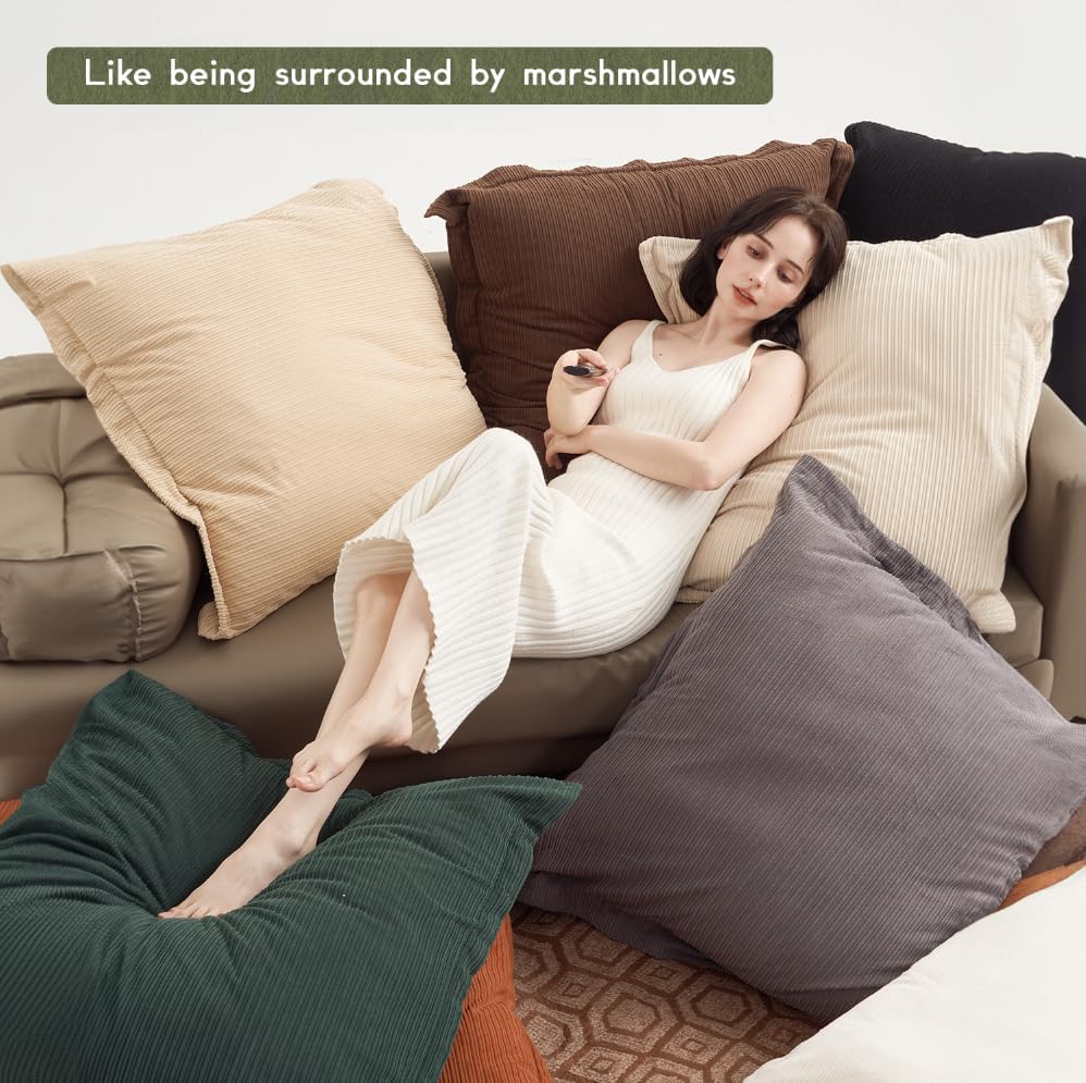 Extra Large Vintage Style Pillow Covers 26x26inch- Set of 3, Elegant Black, White & Grey | Soft Corduroy | Machine Washable | Perfect for Oversized Couch, Bed & Retro Home Decor