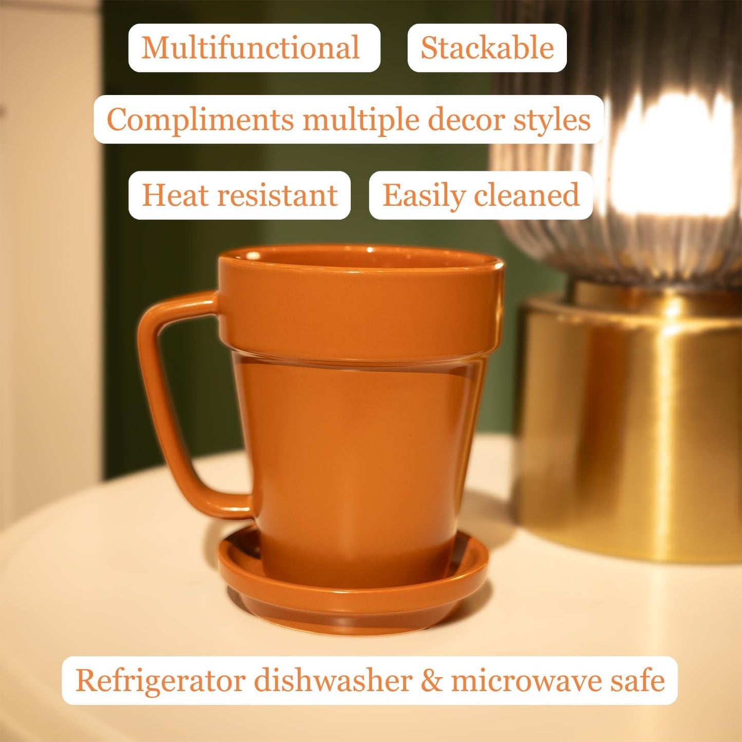 Flower pot coffee mug. Reusable coffee cups with lids The coffee cups are large glass cup with handle. Aesthetic gifts for women and men, fun birthday gifts, great coffee bar decor.