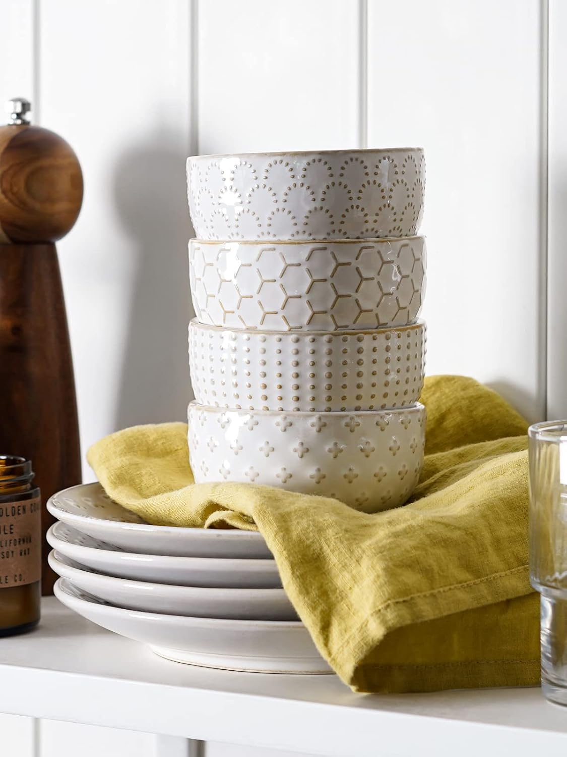 LE TAUCI 3.5 Inch Small Bowls, TINY Embossed Ceramic Dip Bowls, Sauce Dishes, Condiment Cups for Appetizers, Sushi Soy Sauce, Dessert, Ice Cream, Oven & Dishwasher Safe - Set of 4, Arctic white