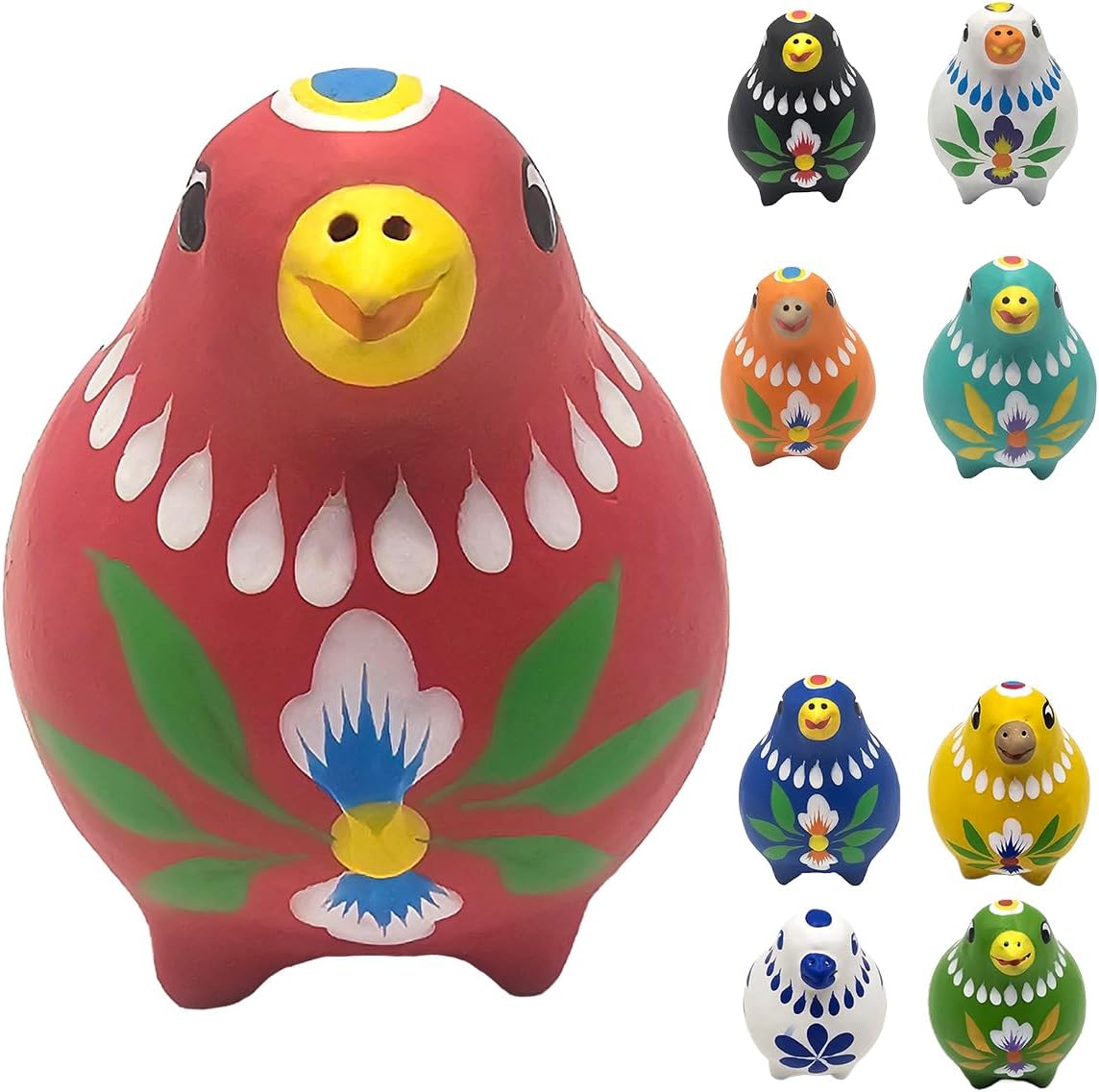 Decorative Clay Bird Figurines Hand-Painted Folk Art Design Collectible Smal Figurines Holiday Birthday Couples Friend Unique Gift Idea Decorative Home Art Table Bring Good Luck (Red)