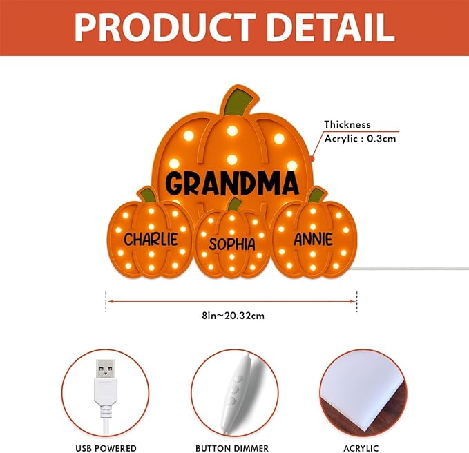 3D Effect Halloween Collapsible Light Up Pumpkin Decor - Halloween Pumpkin Indoor Decor Light Up - Cozy Fall Vibe Home Decoration - Personalized Light Box (Grandma Version)