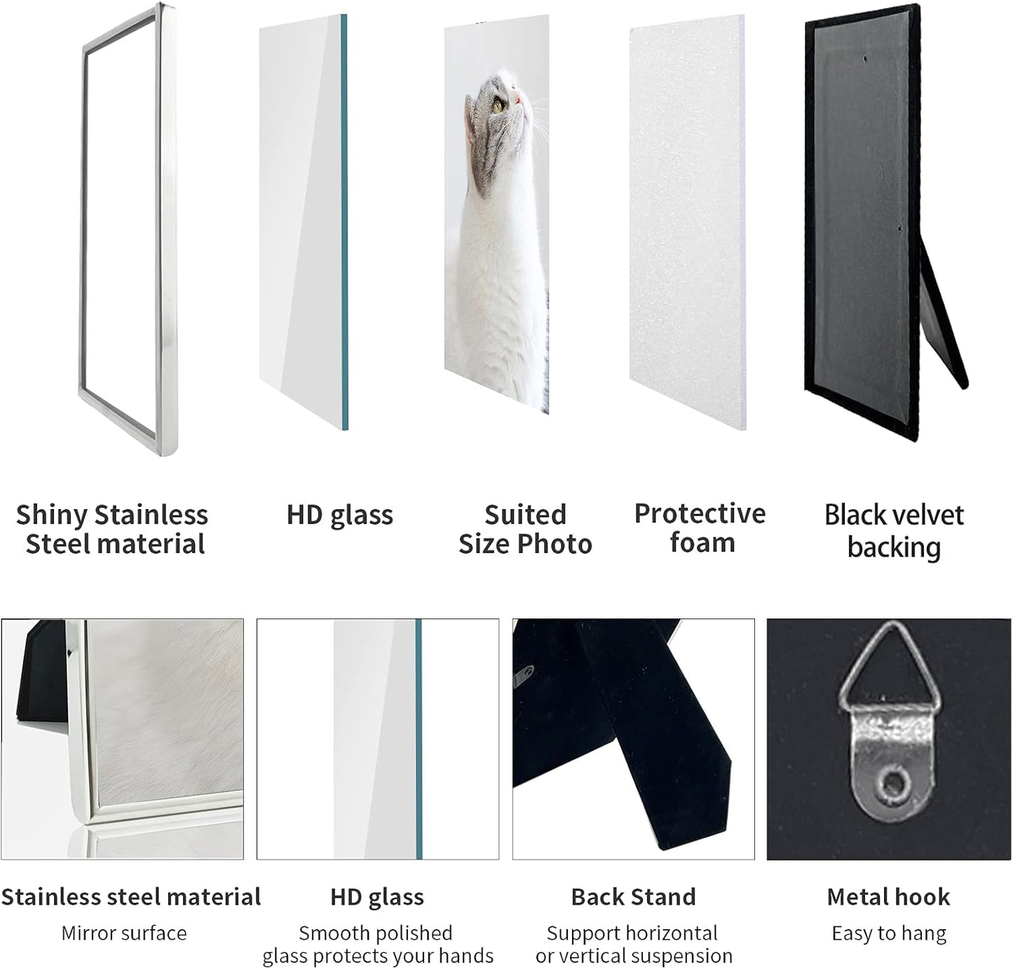 DECANIT 3.5x5 Picture Frame Metal, Thin Profile Photo Frame 3.5 by 5 Inch, Display for Wall or Tabletop,Silver