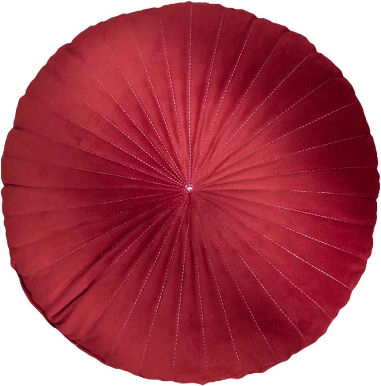 HLOVME Round Pillow Cushion for Couch Velvet Decorative Small Throw Pillow Solid Color for Living Room Bed Floor 15.7”, Wine Red