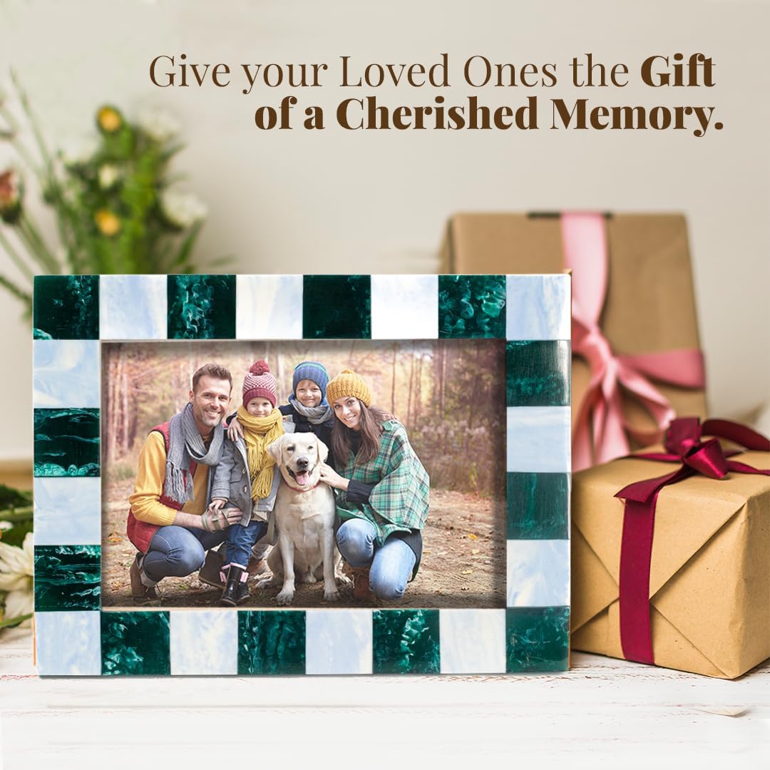 Folkulture Picture Frame | Stylish Marble Resin Unique 4x6 Photo Frame | Modern Wall Decor - Aesthetic Birthday Gift | Forest Fall Green & Pastel Blue Photo Frame | Boho Living Room Home Decor