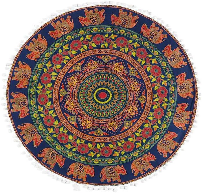 Eyes of India - Mandala Floor Pillow Cover Meditation Cushion Seating Throw Hippie Round Colorful Decorative Bohemian Indian Pouf Ottoman Handmade Cover ONLY (M1 Dark Blue-2, 32" x 32")
