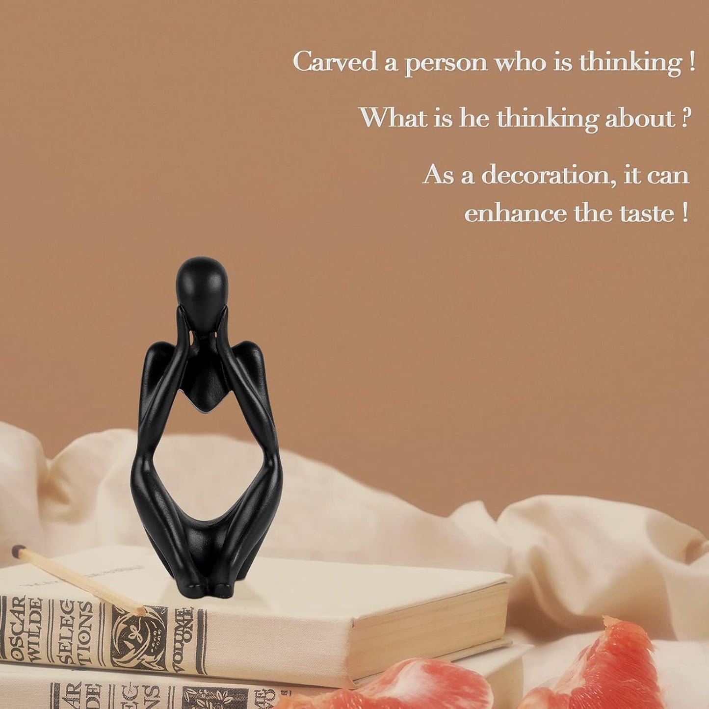 Creative Resin Thinker Minimal Abstract Art Sculpture Statue Figurines Home Office Bookshelf Desktop Decor (Black, Focus, Small)