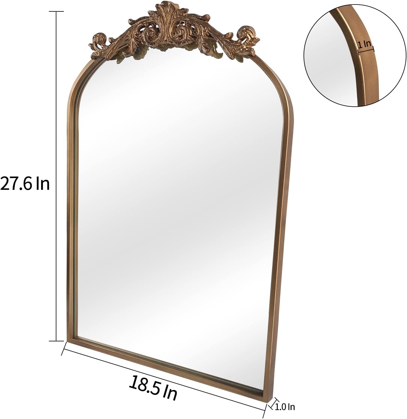 Gold Traditional Vintage Ornate Baroque Mirror,Gold Brass Mirror for Wall,Victorian Antique Bronze Mirrors Arched for Bathroom/Living Room/Hallway/Fireplace 19"X27"