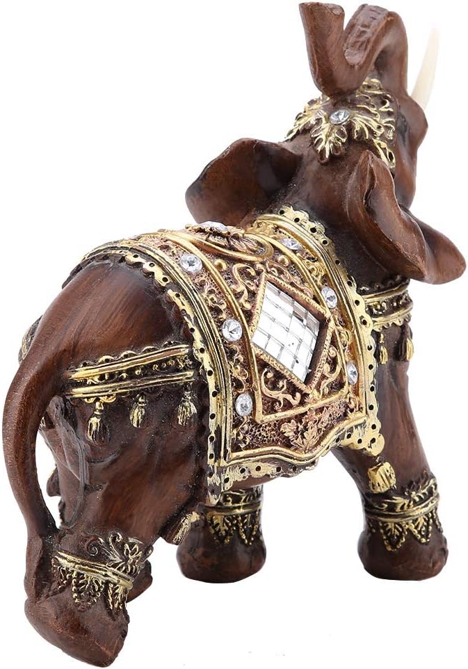 Feng Shui Wood Grain Elegant Elephant Statue 5.5 (H) with Trunk Facing Upwards Collectible Figurine Sculpture Decoration Statue Wealth Lucky Figurine Home Office Decor Gift, Wooden L
