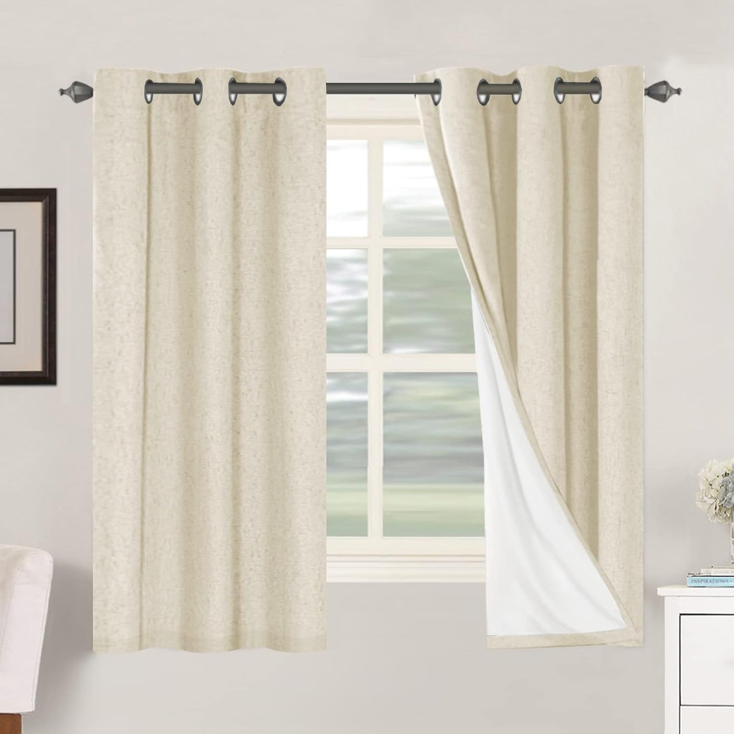 H.VERSAILTEX 100% Blackout Curtains for Bedroom Thermal Insulated Linen Textured Curtains Heat and Full Light Blocking Drapes Living Room Curtains 2 Panel Sets, Bleached Sand, 42x63 Inch