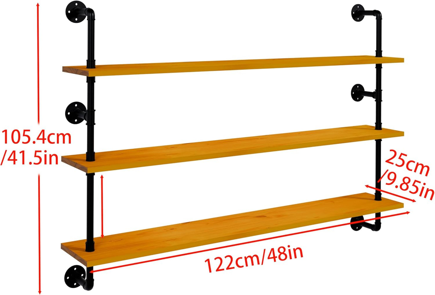 Industrial Pipe Shelving Shelf Rustic Black Wall Shelves Industrial Floating Shelves for Wall 48 Inch Farmhouse Bookshelf Pipe Shelves Living Room Kitchen