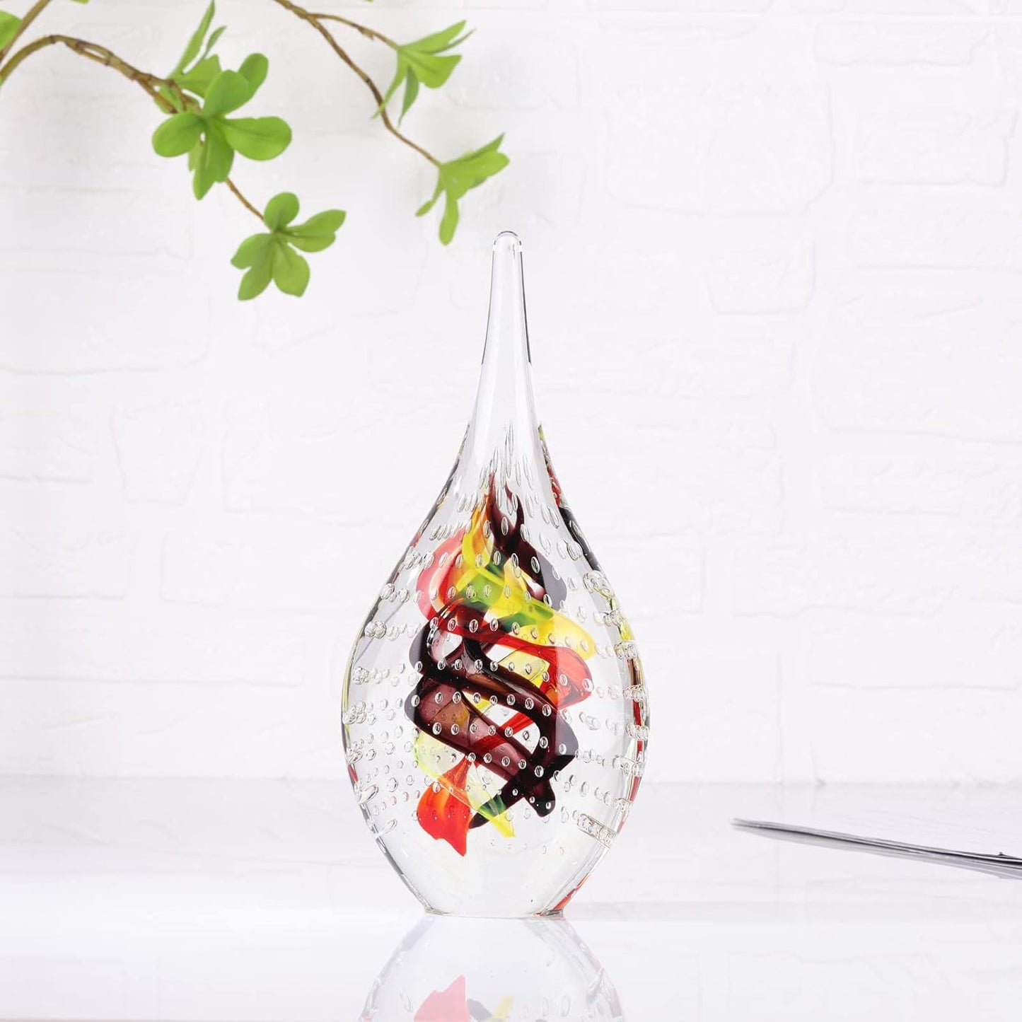 DOVDOV Blown Glass Sculpture, Collectible Stained Glass Art Statue, Unique Teardrop Ornament, Suitable for Office, Bookshelf, Dressing Table, Living Room Coffee Table, or Mantelpiece Display.