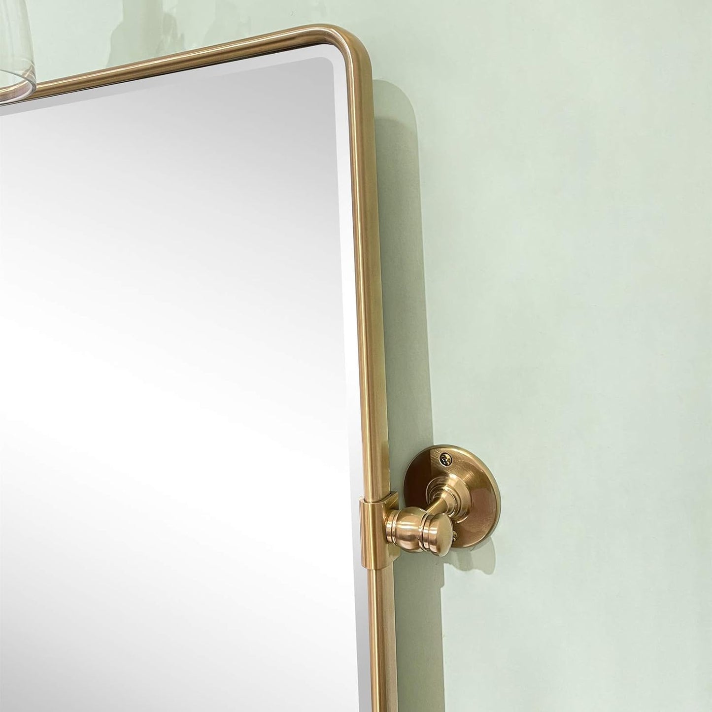 Farmhouse Gold Metal Framed Pivot Rectangle Bathroom Mirror Rounded Rectangluar Tilting Beveled Vanity Mirrors for Wall, Overall 22.91 x 24 inches (Mirrror 19 x 24 inches)