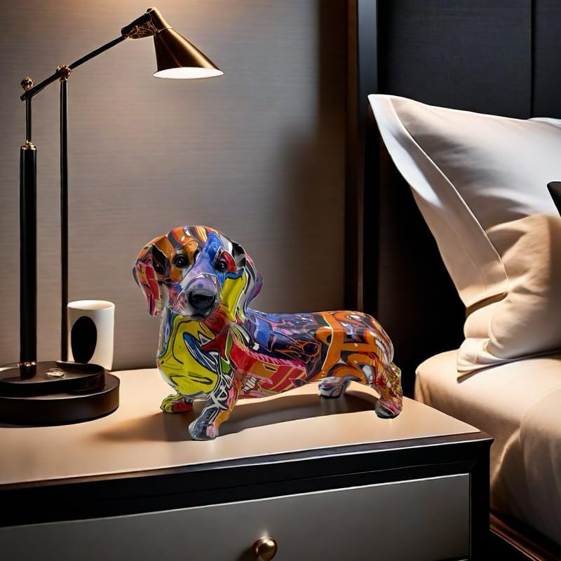 FUNSXBUG Colorful Dachshund Dog Statue Art Figurines Sculpture Collectibles Home Office Desktop Decor Outdoor Garden Display Decoration (Dachshund Dog 1)