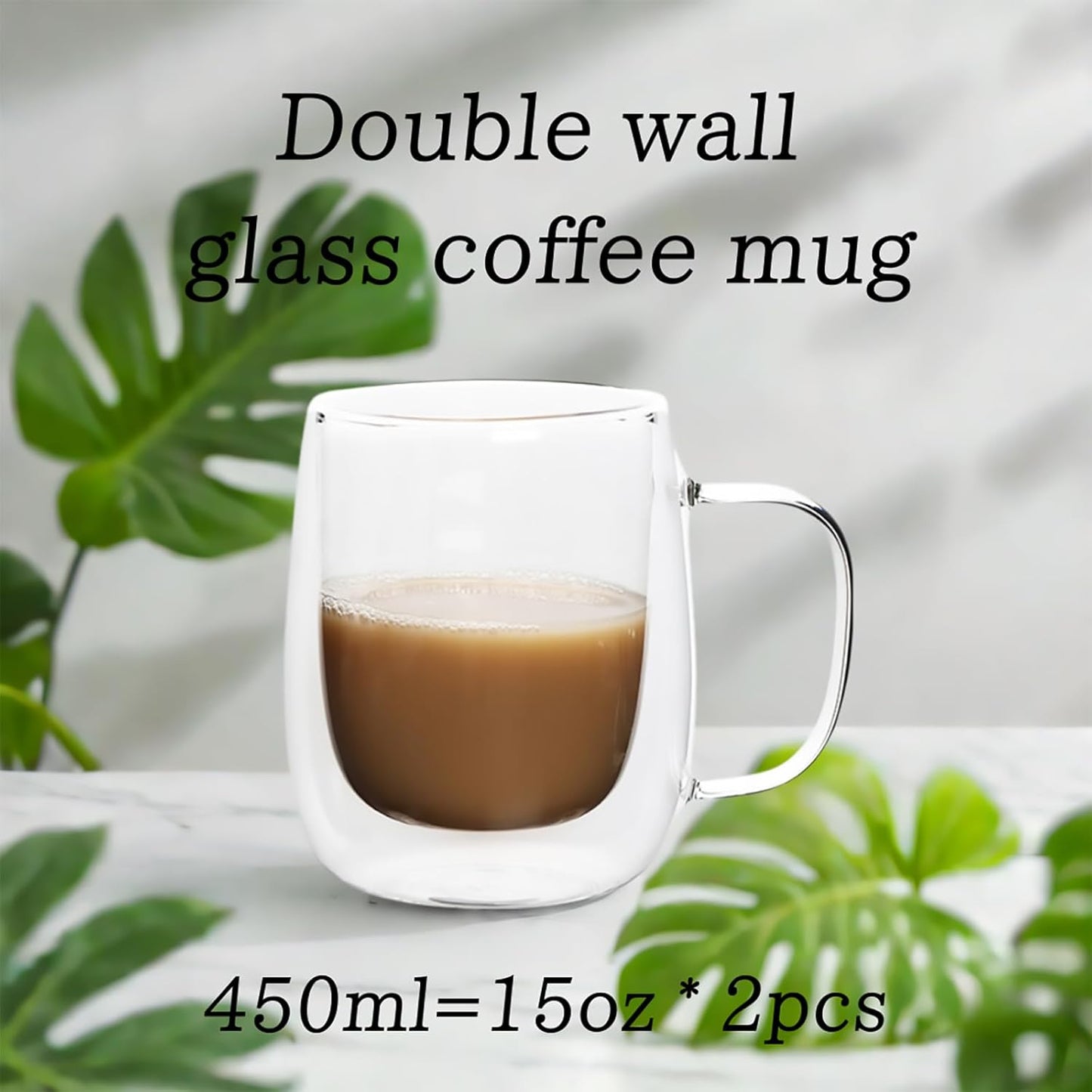 High Borosilicate Double-Wall Glass Mug - Handcrafted Creative Designed Glass Mug with Handle, Perfect for Milk and Coffee (450ml)