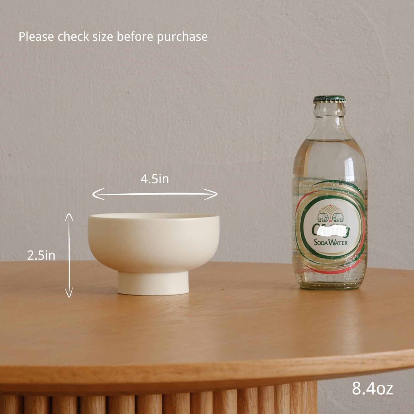 High-foot Fruit Bowl, Ceramic Pedestal Decorative Bowl, Round Bowl for Salad, H2.55" × W4.5" Small Size, 8.4oz, Matte Crème