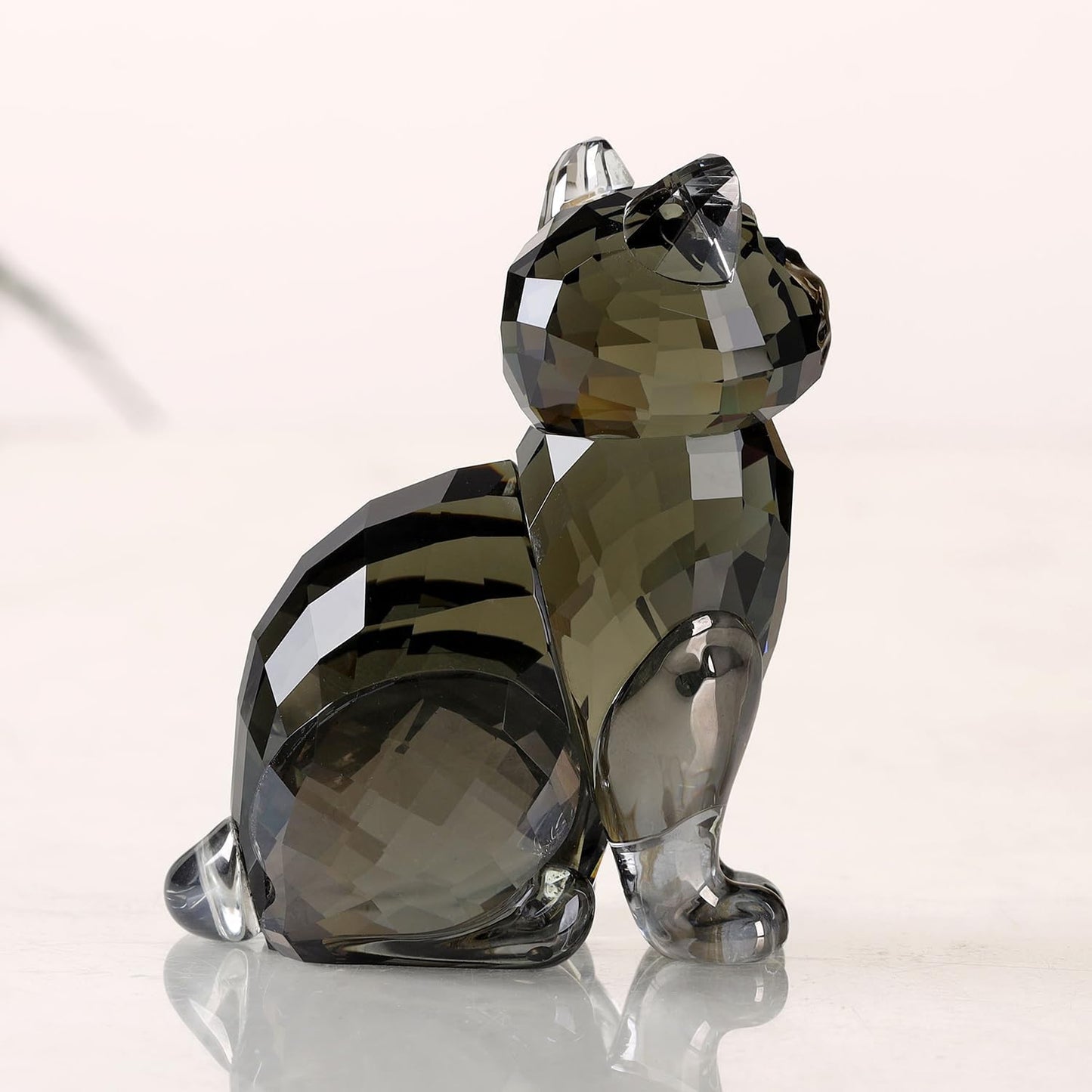 Crystal Cat Realistic Animal Kitten Art Figurine Collection Table top Ornament Statue Home Decor (Black)