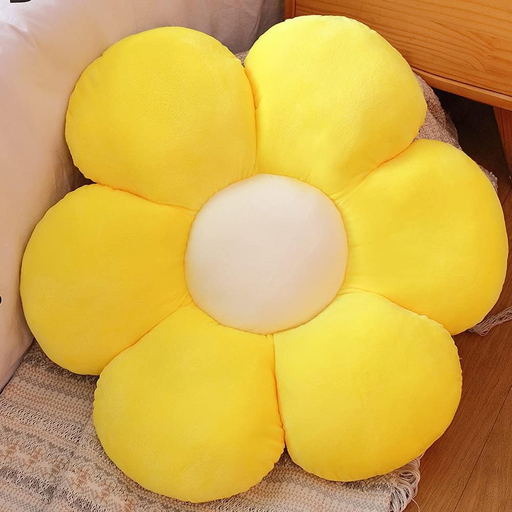 lannery Flower Plush Throw Pillows, Flower Floor Pillow Seating Cushion Toy for Reading, Room, Watching TV (19.7", Yellow-1)