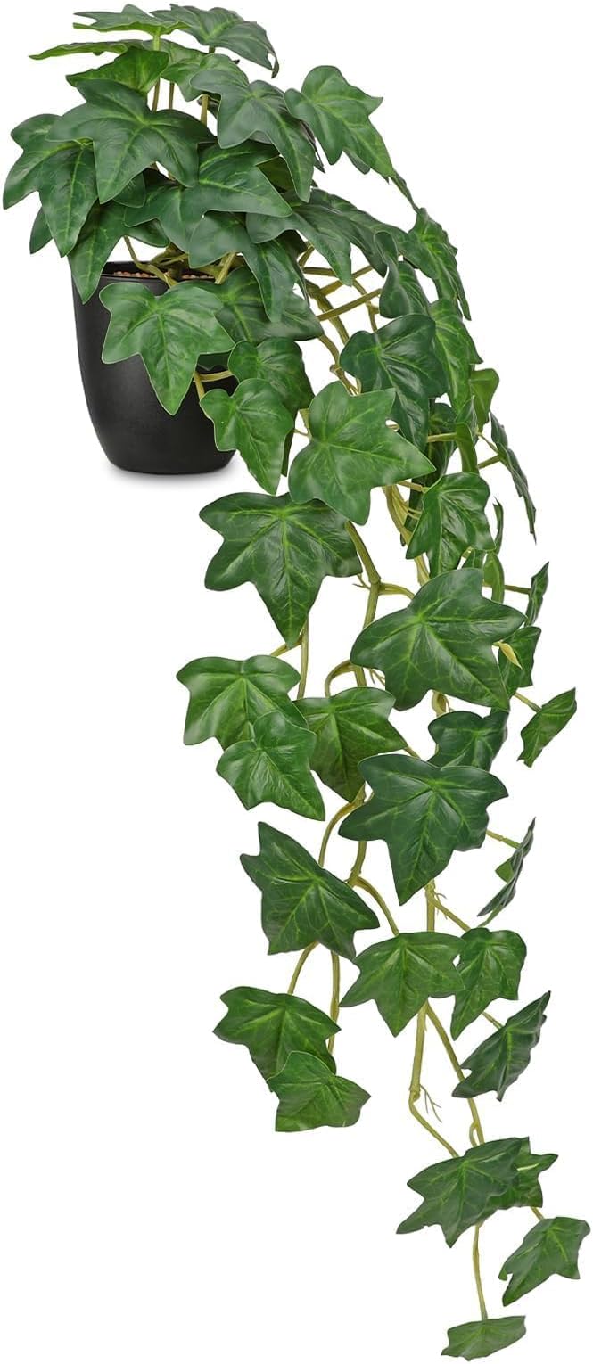 Fake Pothos Ivy Plant with Pot Artificial Green Leaves for Home Shelf Decor Indoor Silk Artificial Realistic Plant Large