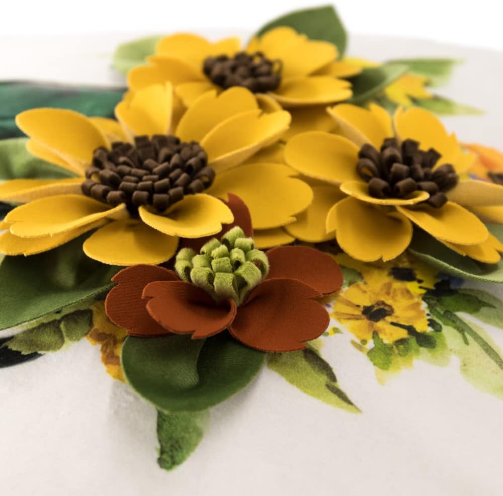 Decorative 3D Flower Throw Pillow Covers Accent Floral Flowerpot Pillowcases for Couch Bed Home Living Room Farmhouse Decor Yellow 18x18 Inch