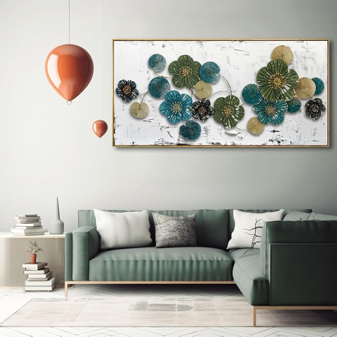 Wall Art Floral Wall Decor Modern Botanical Artwork Green and Blue Canvas Painting for Bedroom Living Room Dining Room Home Office Decor 20"x40" with Framed