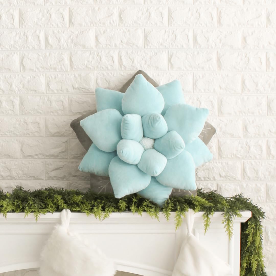 Green Philosophy Co. Poinsettia Pillow - Frost Blue
