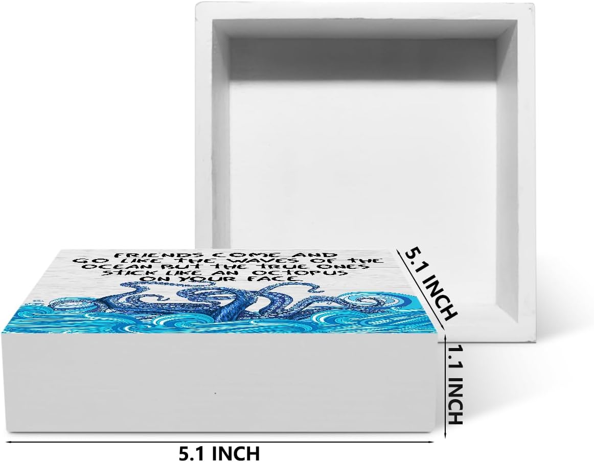 Funny Friendship Gifts for Women Men Best Friend Octopus Decor Rustic Wooden Box Sign, Desk Decor Office Desk Accessories for Table Shelf Home Farmhouse Bathroom Cubicle Wood Block Plaque Box Sign