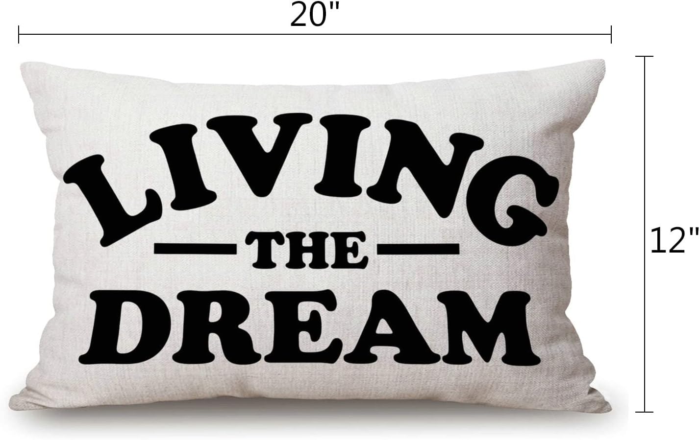Living The Dream Waist Lumbar Cotton Linen Throw Pillow case Cushion Cover for Sofa Home Decorative Oblong 12x20 Inches