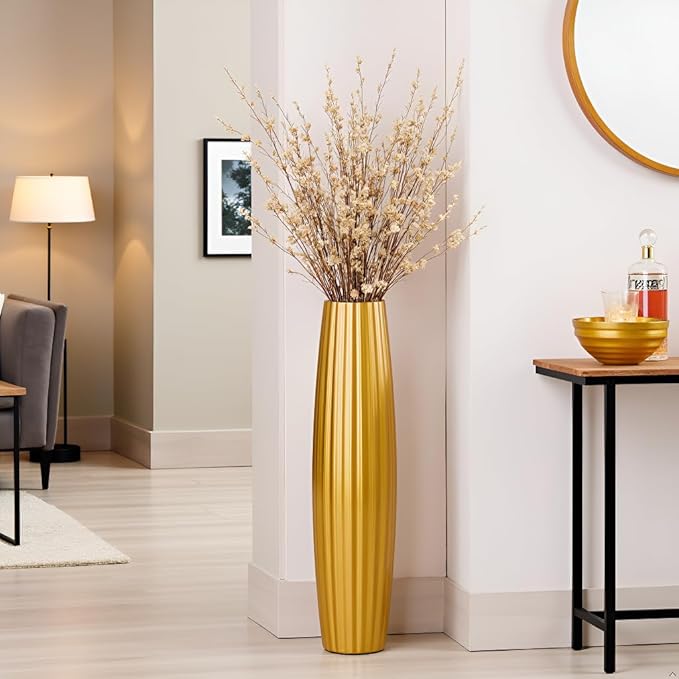 Floor Vases, Tall Floor Vase 23.6 inch (60CM, 1.96FT) Tall Vases, Sturdy Gold Vase for Living Room Decor, Resin Gold