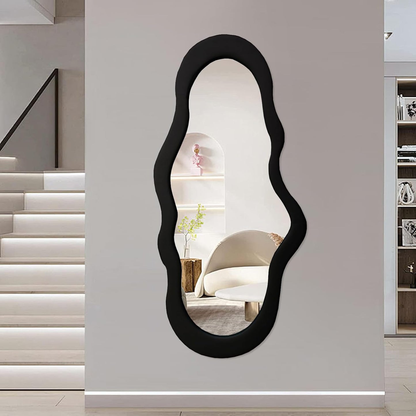 Cloud Shape Black Frame Mirror Unique 44X21 Inch Full Length Wall Mounted Mirror Tall Mirror Full Body Floor Length Mirror Dressing Body Mirror Frameless Mirror for Bedroom Bathroom Living Room