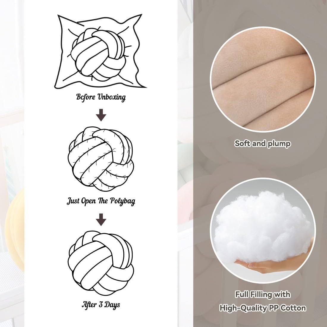 Knot Pillow Ball, Handmade Decorative Throw Pillow, Soft Round Knotted Cushion for Couch & Bedroom, Cute Home Decor, Braided Pillow for Living Room (10.6 Inches, Camel)