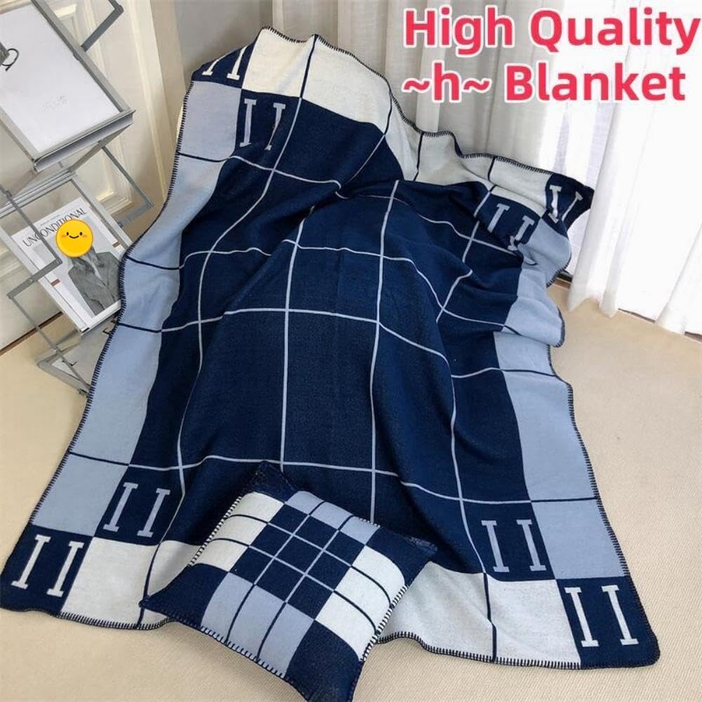 h Blanket Soft Throw Blanket Faux Fleece Cashmere Plaid Warm Shawl Thick Knitted Plush Cozy Comfy for Women Throw Blanket for Sofa Couch Bed Queen King Size 55x66 in (Navy Blue)