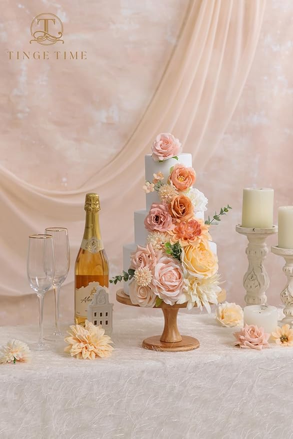 TINGE TIME Fake Flowers Artificial Flowers Peonies Bulbous Chrysanthemum Daisy Hydrangea Sunflower Violets Dahlia Daffodils Epiphyllum Orchid Cherry Blossom Camellia Leyaron (Blush & Champagne)