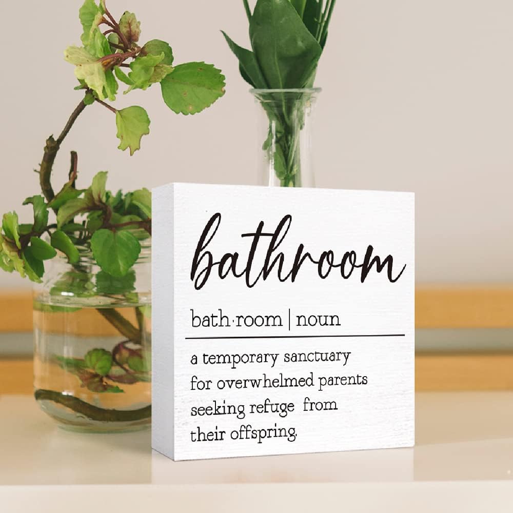 Funny Bathroom Definition Sign Wood Block Sign for Bathroom Shelf Toilet Restroom Home Tabletop Desk Decor